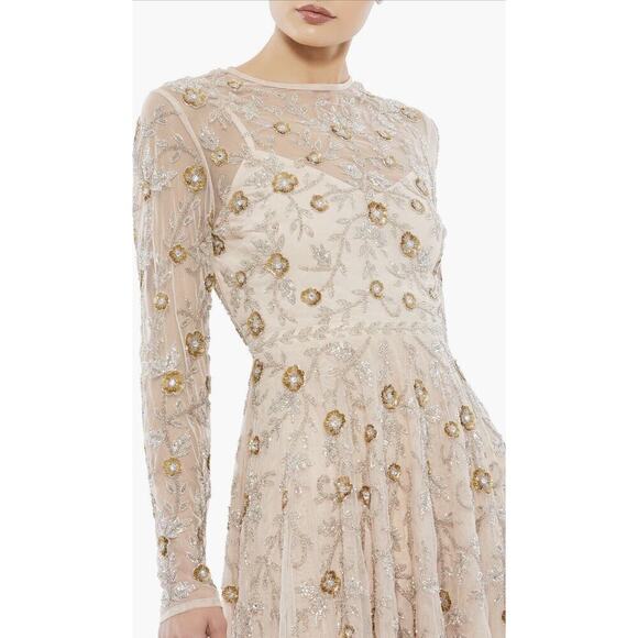 Mac Duggal BEADED ILLUSION A-LINE COCKTAIL Evening Wedding Gown Midi DRESS 4 S - Picture 3 of 13